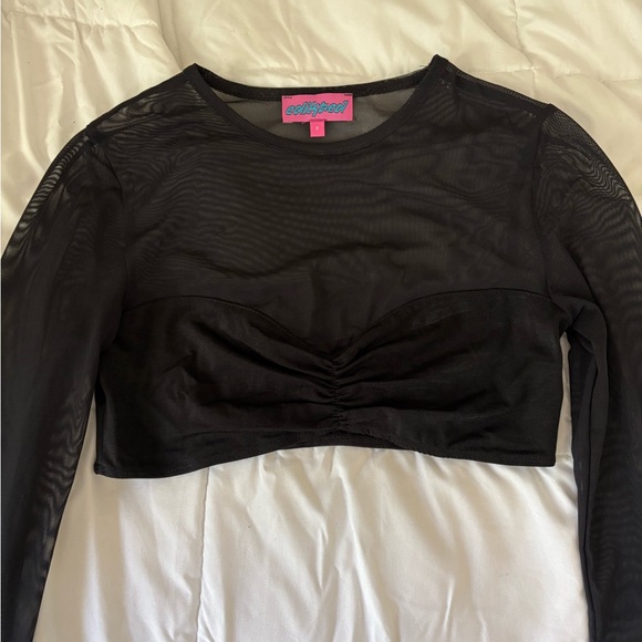 Edikted Women's Black Sheer Crop Top - Picture 2 of 2